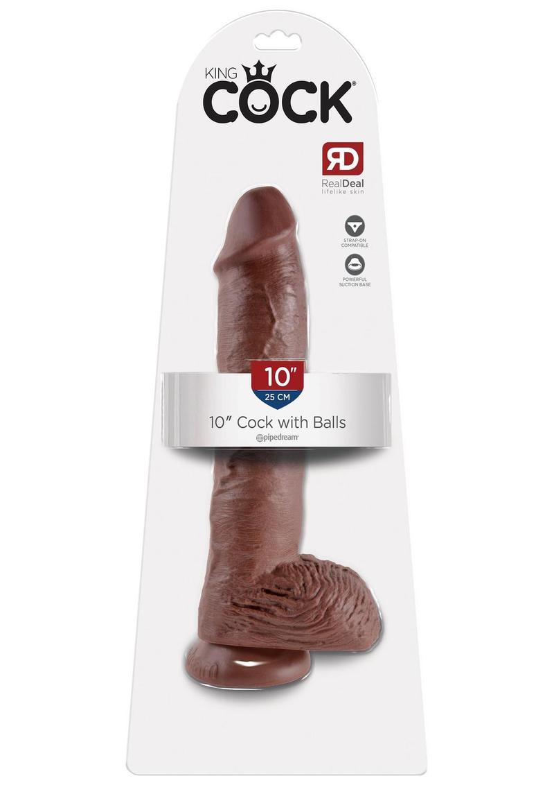 Load image into Gallery viewer, King Cock Dildo with Balls - Brown/Chocolate - 10in
