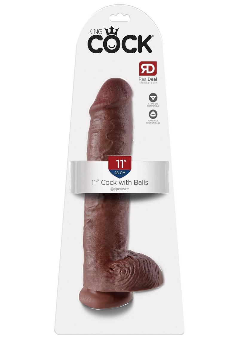 Load image into Gallery viewer, King Cock Dildo with Balls - Chocolate - 11in
