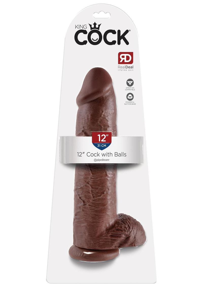 Load image into Gallery viewer, King Cock Dildo with Balls - Chocolate - 12in
