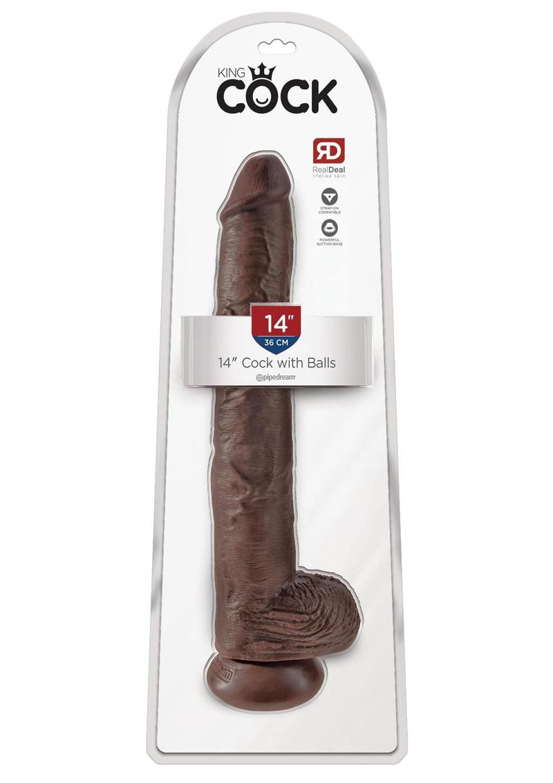 Load image into Gallery viewer, King Cock Dildo with Balls - Chocolate - 14in
