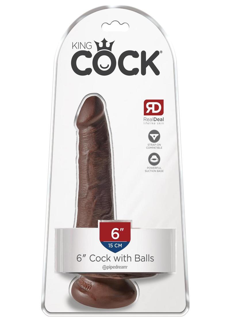 Load image into Gallery viewer, King Cock Dildo with Balls - Brown/Chocolate - 6in
