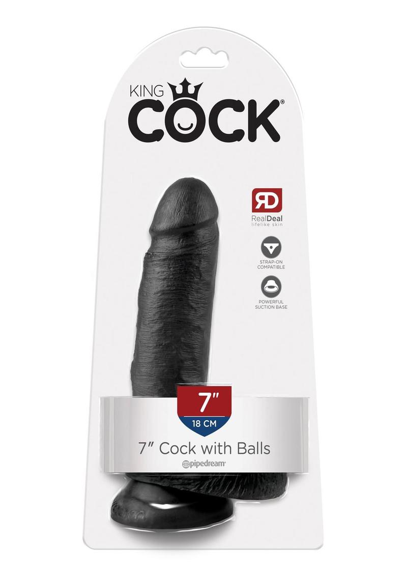 Load image into Gallery viewer, King Cock Dildo with Balls - Black - 7in
