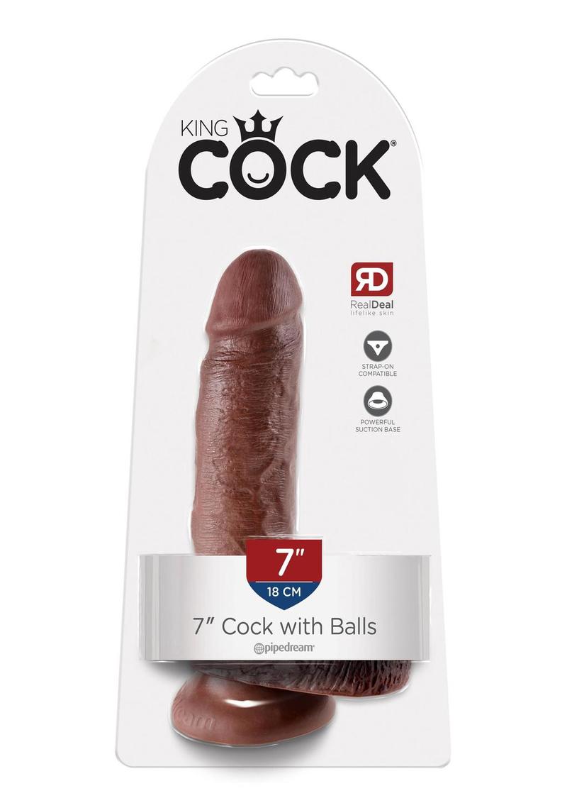 Load image into Gallery viewer, King Cock Dildo with Balls - Chocolate - 7in
