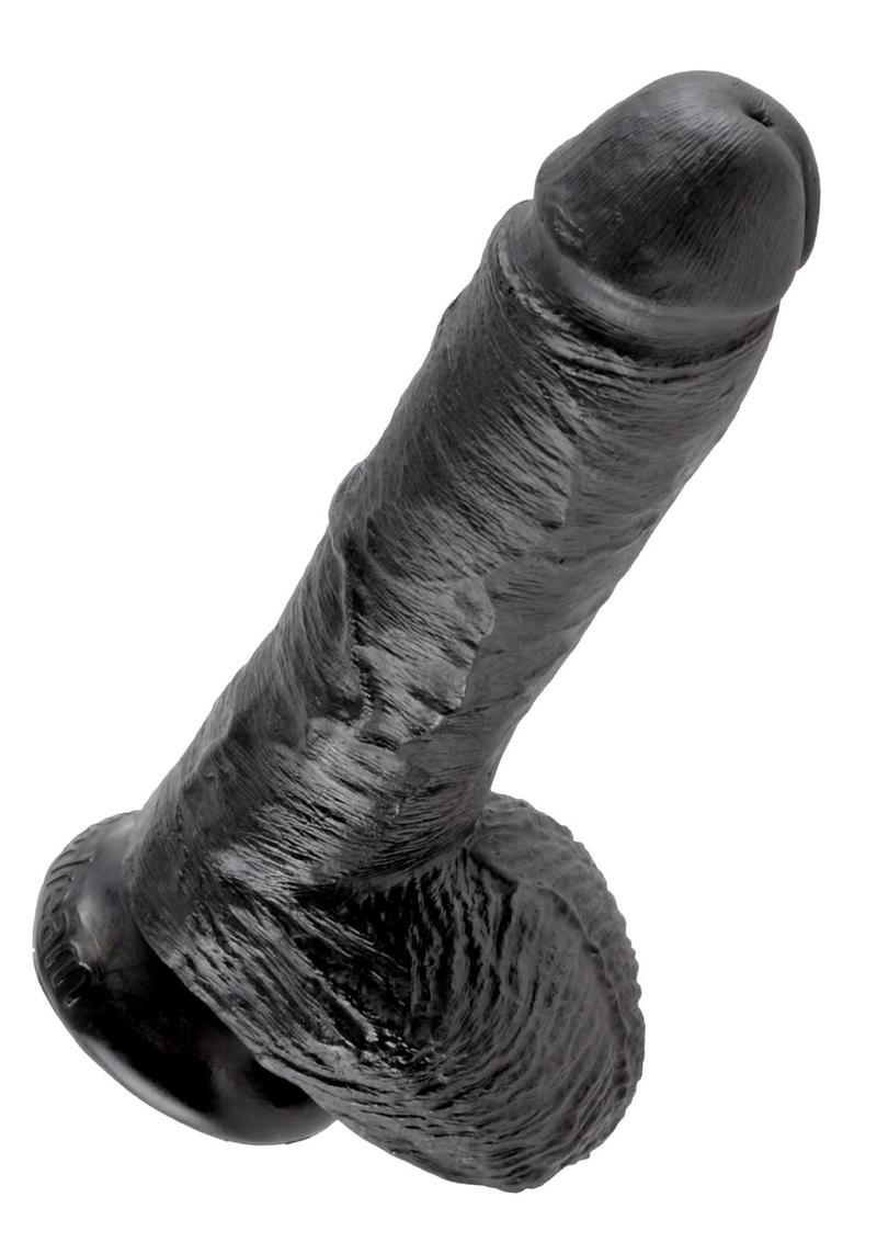 Load image into Gallery viewer, King Cock Dildo with Balls - Black - 8in
