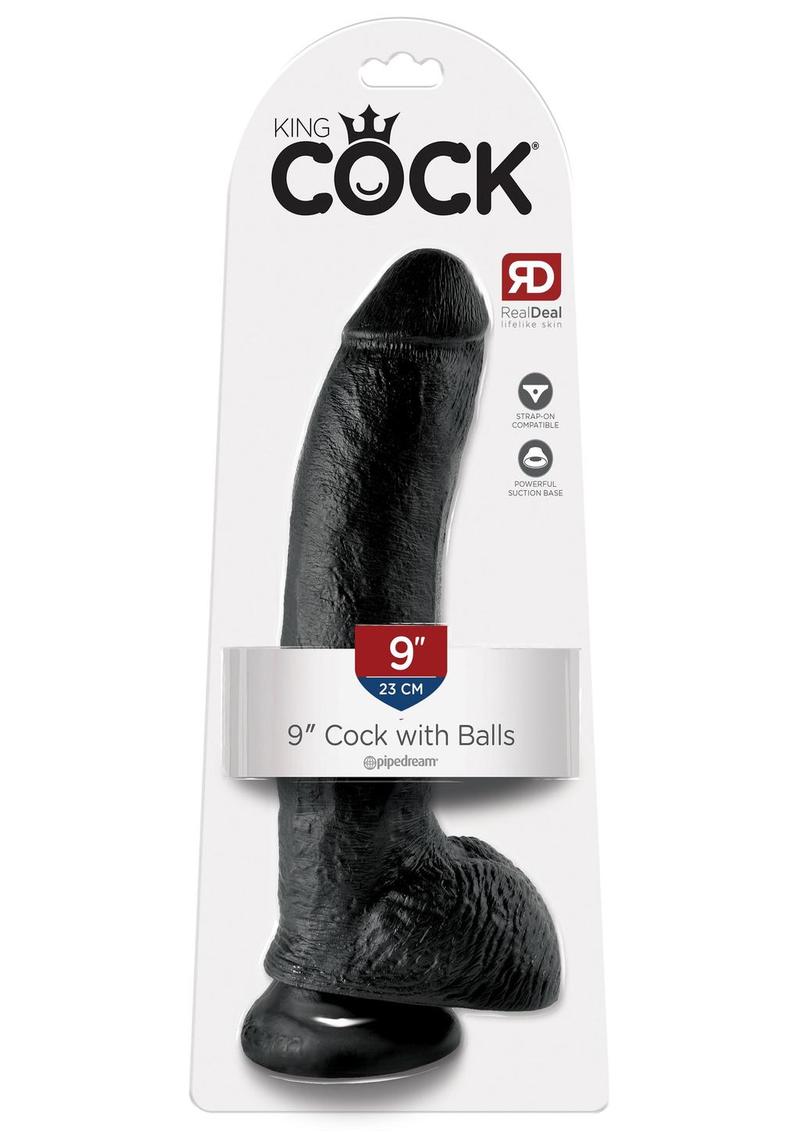 Load image into Gallery viewer, King Cock Dildo with Balls - Black - 9in
