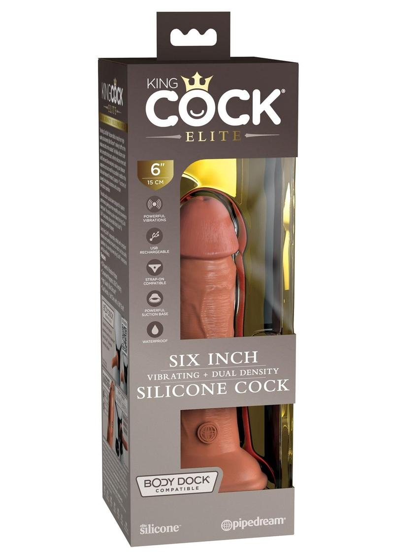 Load image into Gallery viewer, King Cock Elite Dual Density Vibrating Rechargeable Silicone Dildo - Caramel - 6in
