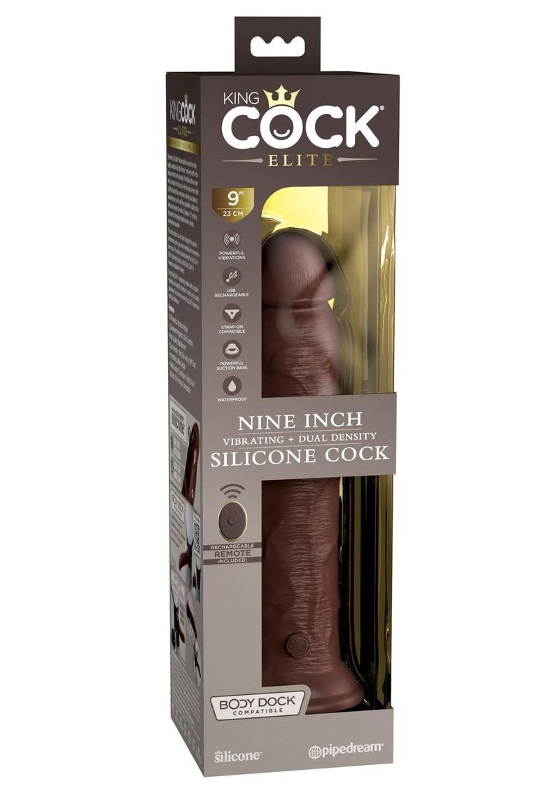 Load image into Gallery viewer, King Cock Elite Dual Density Vibrating Rechargeable Silicone Dildo with Remote Control Dildo - Chocolate - 9in

