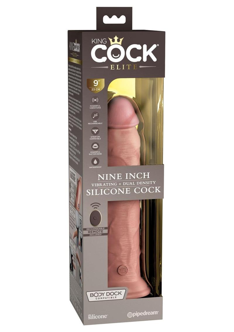 Load image into Gallery viewer, King Cock Elite Dual Density Vibrating Rechargeable Silicone Dildo with Remote Control Dildo - Vanilla - 9in
