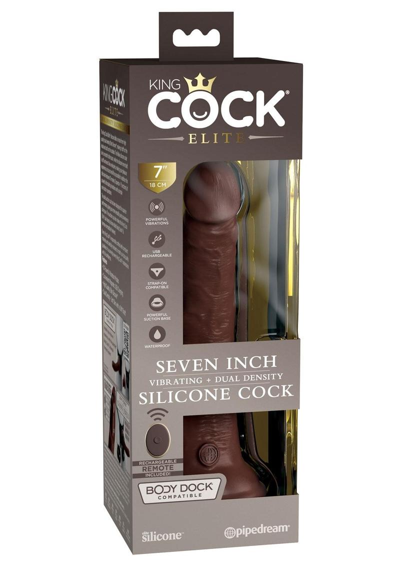 Load image into Gallery viewer, King Cock Elite Dual Density Vibrating Rechargeable Silicone with Remote Control Dildo - Chocolate - 7in
