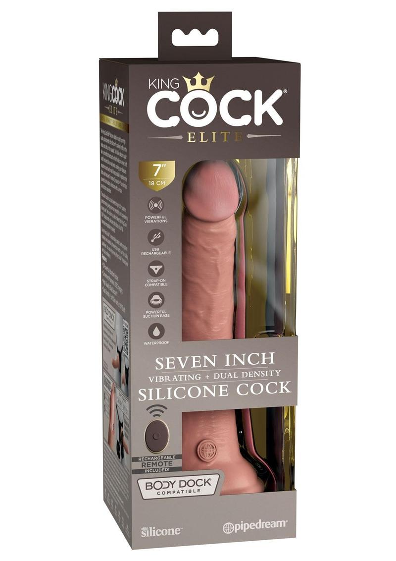 Load image into Gallery viewer, King Cock Elite Dual Density Vibrating Rechargeable Silicone with Remote Control Dildo - Vanilla - 7in

