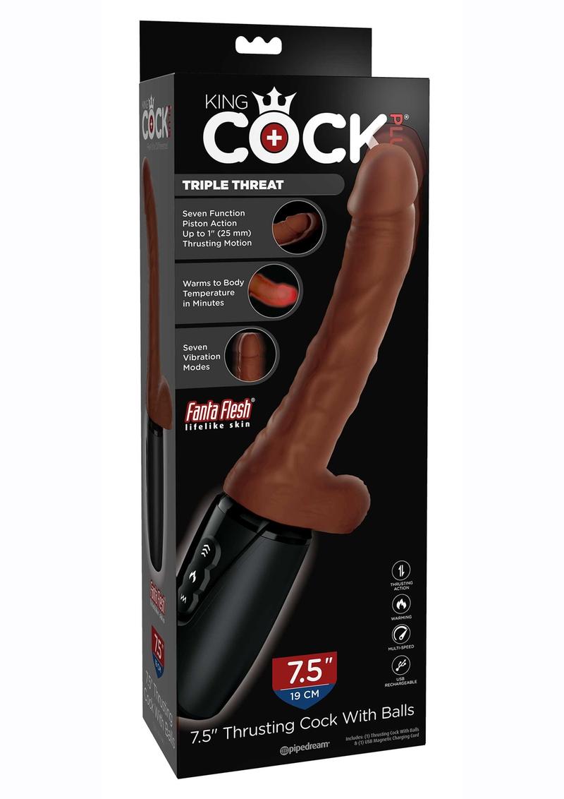Load image into Gallery viewer, King Cock Plus Rechargeable Thrusting Dildo with Balls - Chocolate - 7.5in
