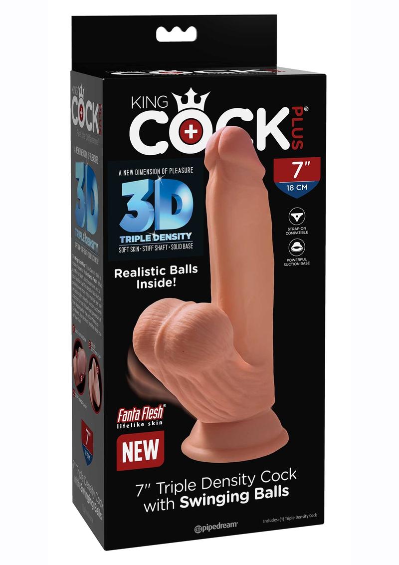 Load image into Gallery viewer, King Cock Plus Triple Density Dildo with Swinging Balls - Caramel - 7in
