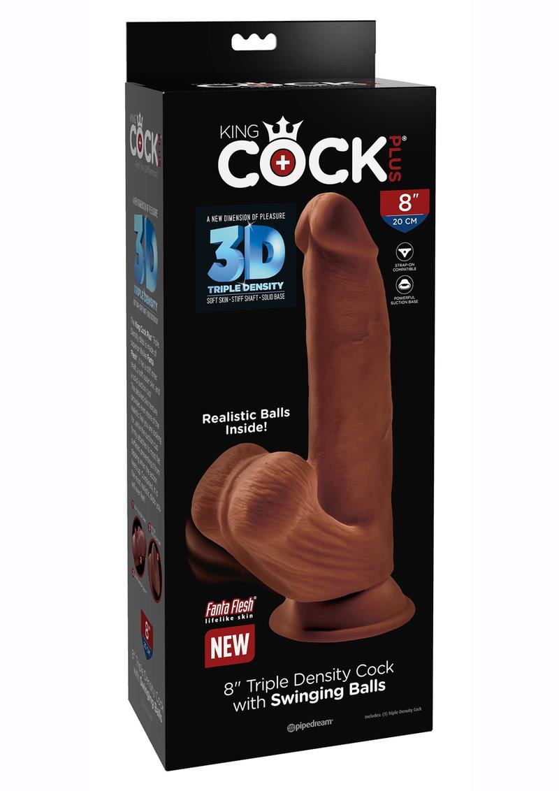 Load image into Gallery viewer, King Cock Plus Triple Density Dildo with Swinging Balls - Chocolate - 8in
