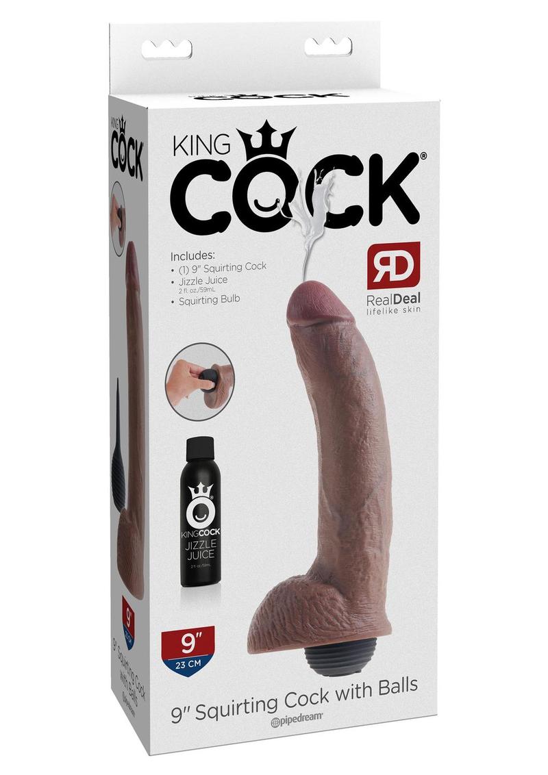 Load image into Gallery viewer, King Cock Squirting Dildo with Balls - Brown/Chocolate - 9in
