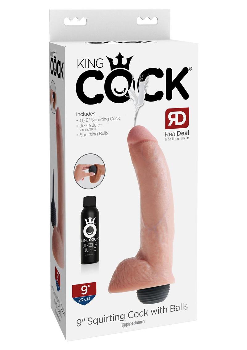 Load image into Gallery viewer, King Cock Squirting Dildo with Balls - Flesh/Vanilla - 9in
