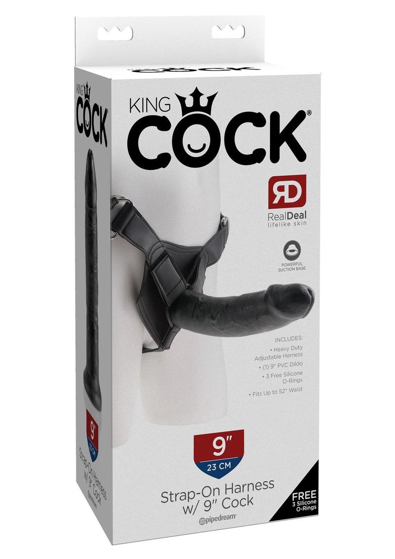 Load image into Gallery viewer, King Cock Strap-On Harness with Dildo - Black - 9in
