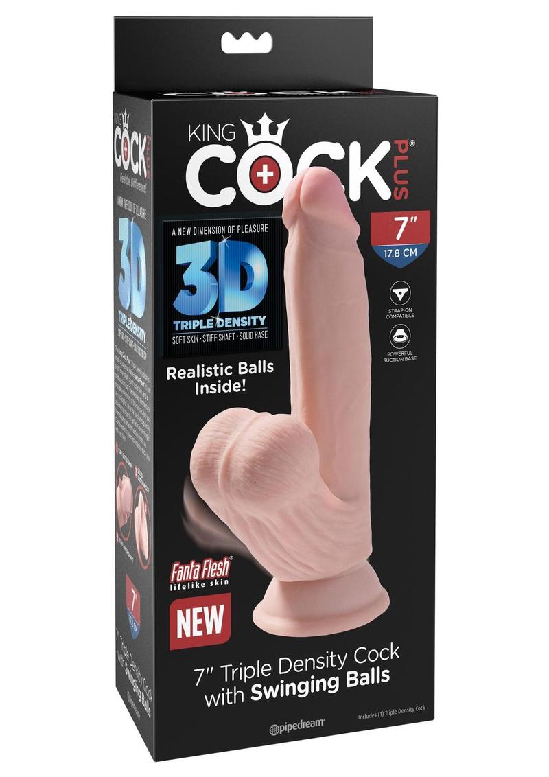 Load image into Gallery viewer, King Cock Triple Density Cock with Swinging Balls - Vanilla - 7in
