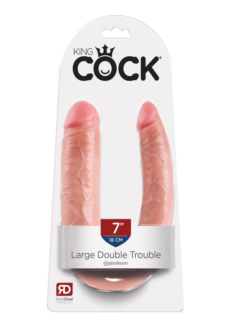 Load image into Gallery viewer, King Cock U-Shaped Large Double Trouble Dildo - Flesh/Vanilla - Large
