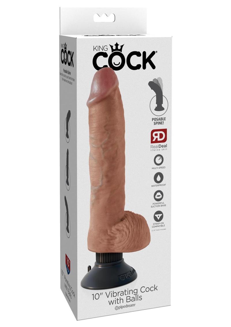 Load image into Gallery viewer, King Cock Vibrating Dildo with Balls - Caramel - 10in

