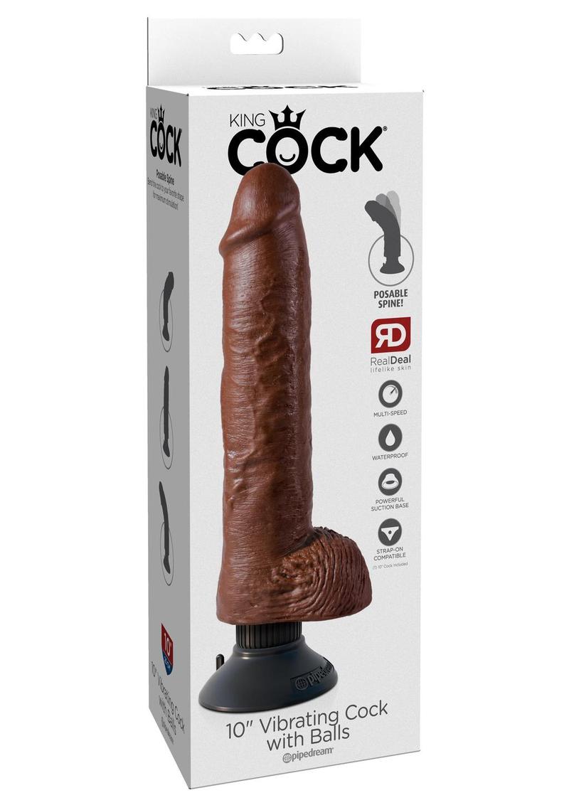 Load image into Gallery viewer, King Cock Vibrating Dildo with Balls - Chocolate - 10in
