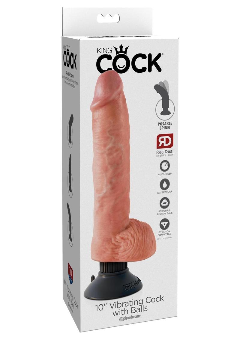 Load image into Gallery viewer, King Cock Vibrating Dildo with Balls - Vanilla - 10in
