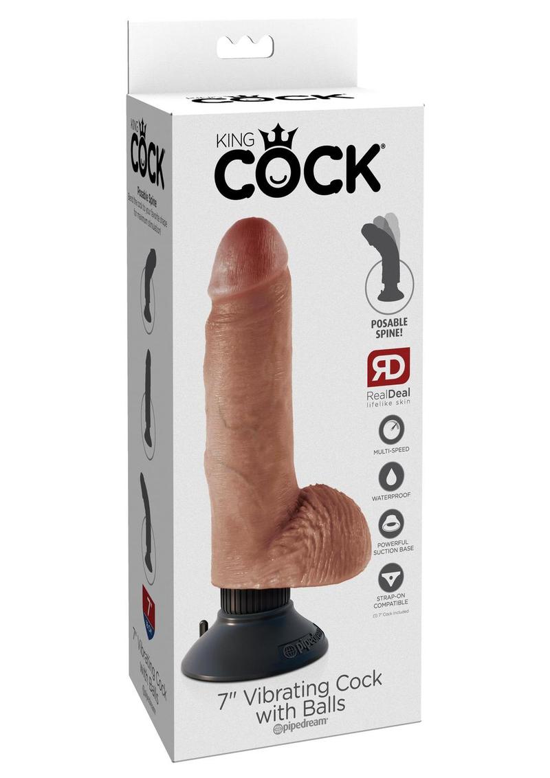 Load image into Gallery viewer, King Cock Vibrating Dildo with Balls - Caramel - 7in
