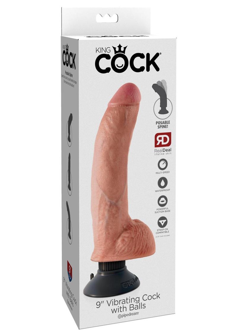 Load image into Gallery viewer, King Cock Vibrating Dildo with Balls - Vanilla - 9in
