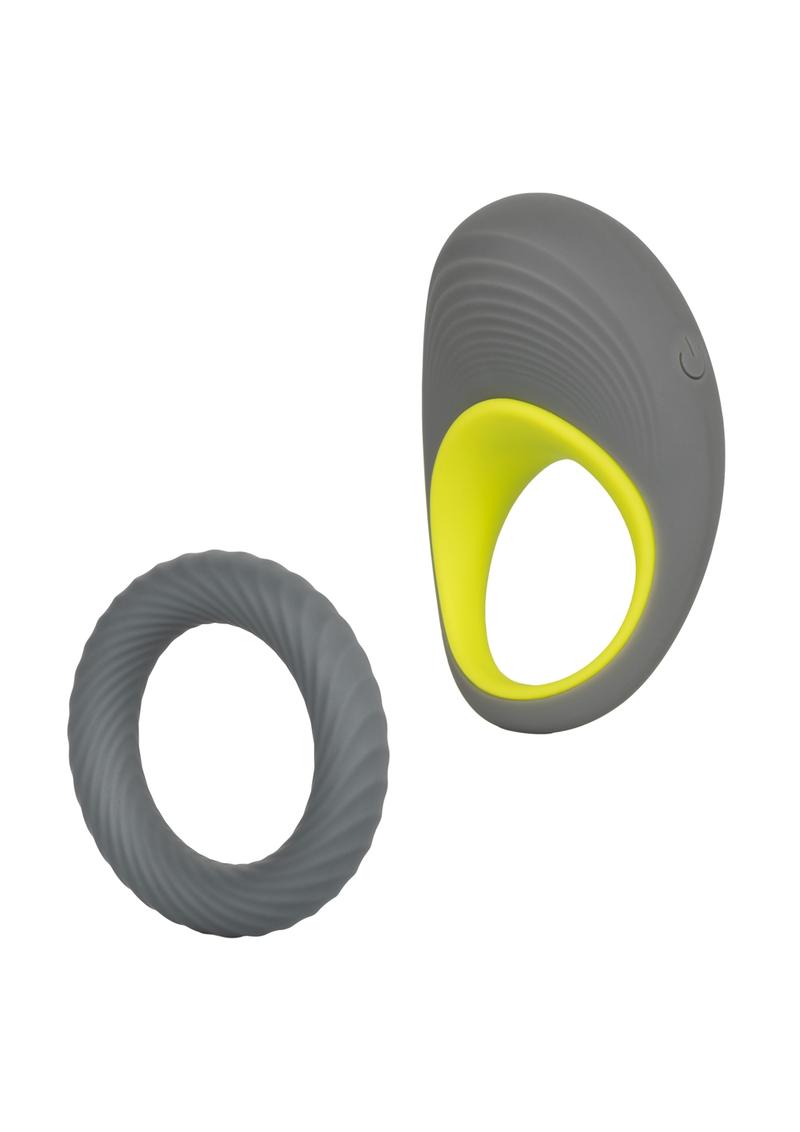 Load image into Gallery viewer, Link Up Edge Silicone Vibrating Cock Ring - Gray/Multicolor/Yellow
