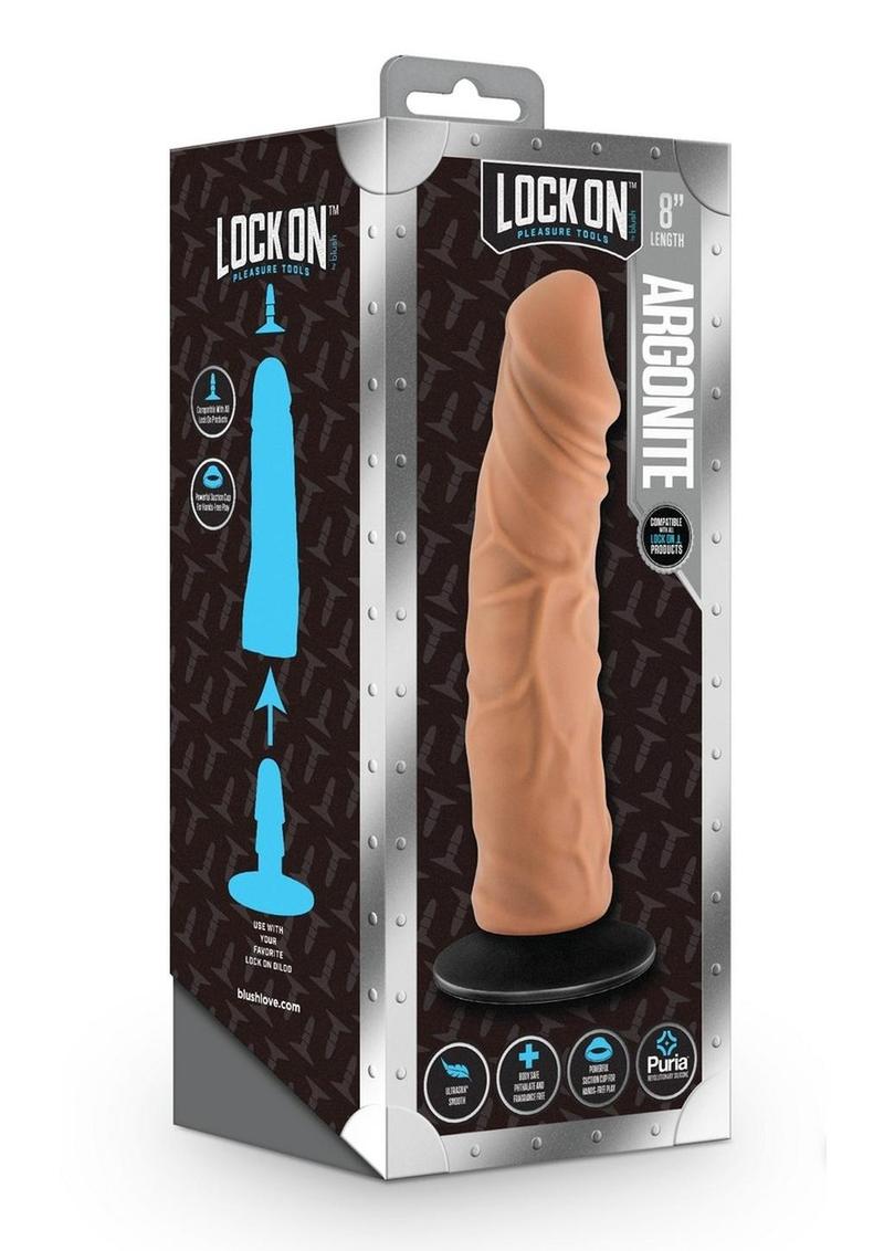 Load image into Gallery viewer, Lock On Argonite Dildo with Suction Cup Adapter - Caramel - 8in
