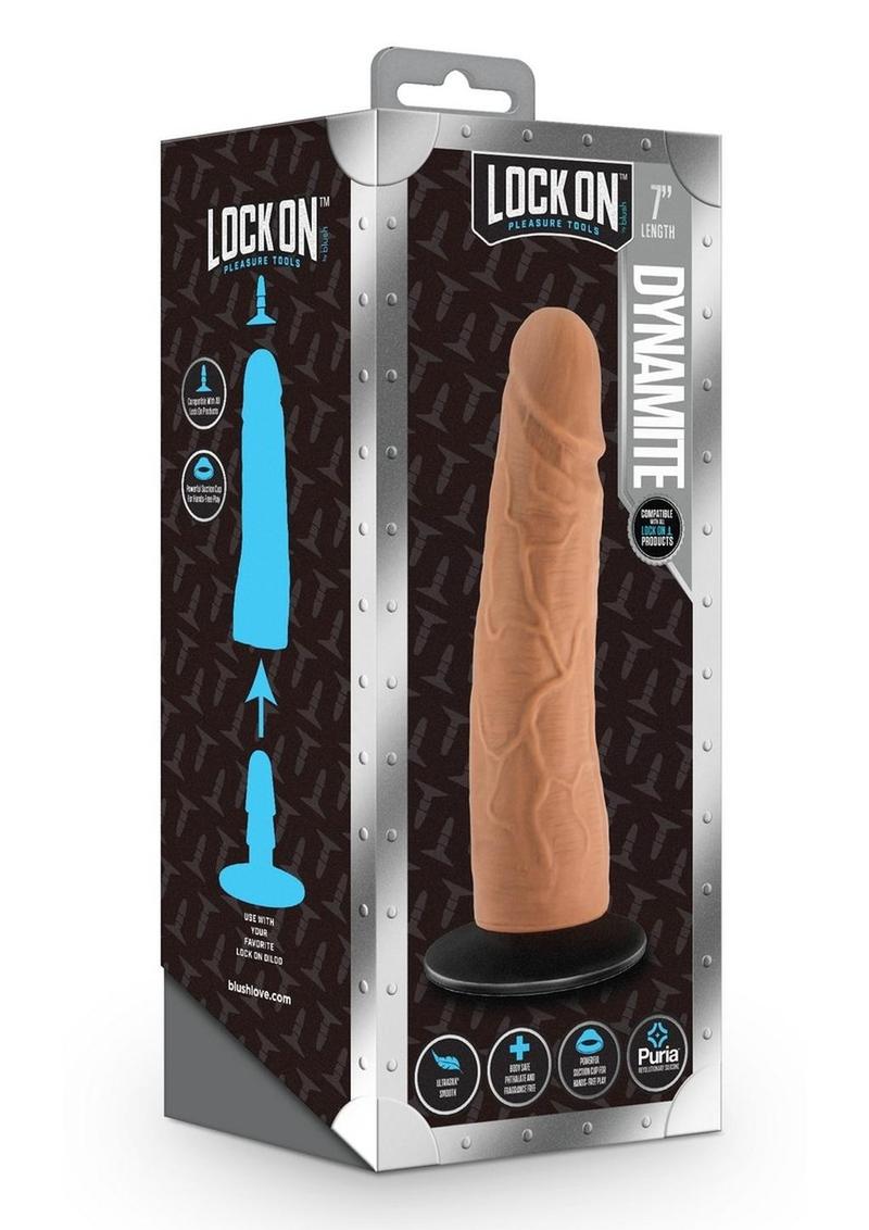 Load image into Gallery viewer, Lock On Dynamite Dildo with Suction Cup Adapter - Caramel - 7in
