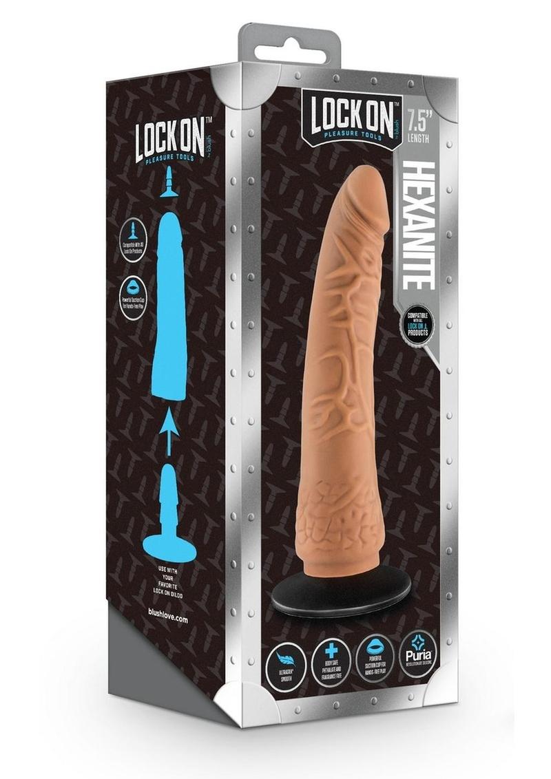 Load image into Gallery viewer, Lock On Hexanite Dildo with Suction Cup Adapter - Caramel - 7.5in
