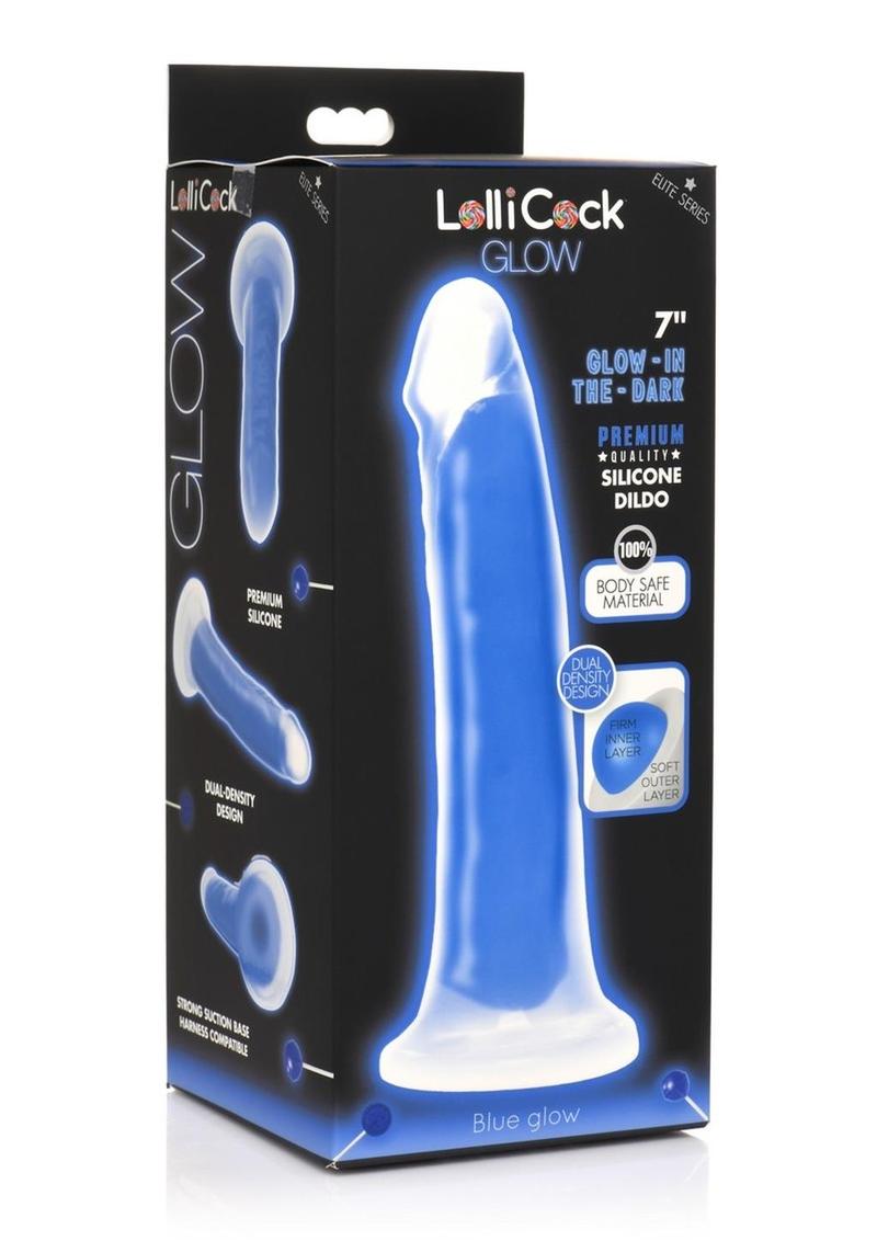 Load image into Gallery viewer, Lollicock Glow In The Dark Silicone Dildo - Blue/Glow In The Dark - 7in
