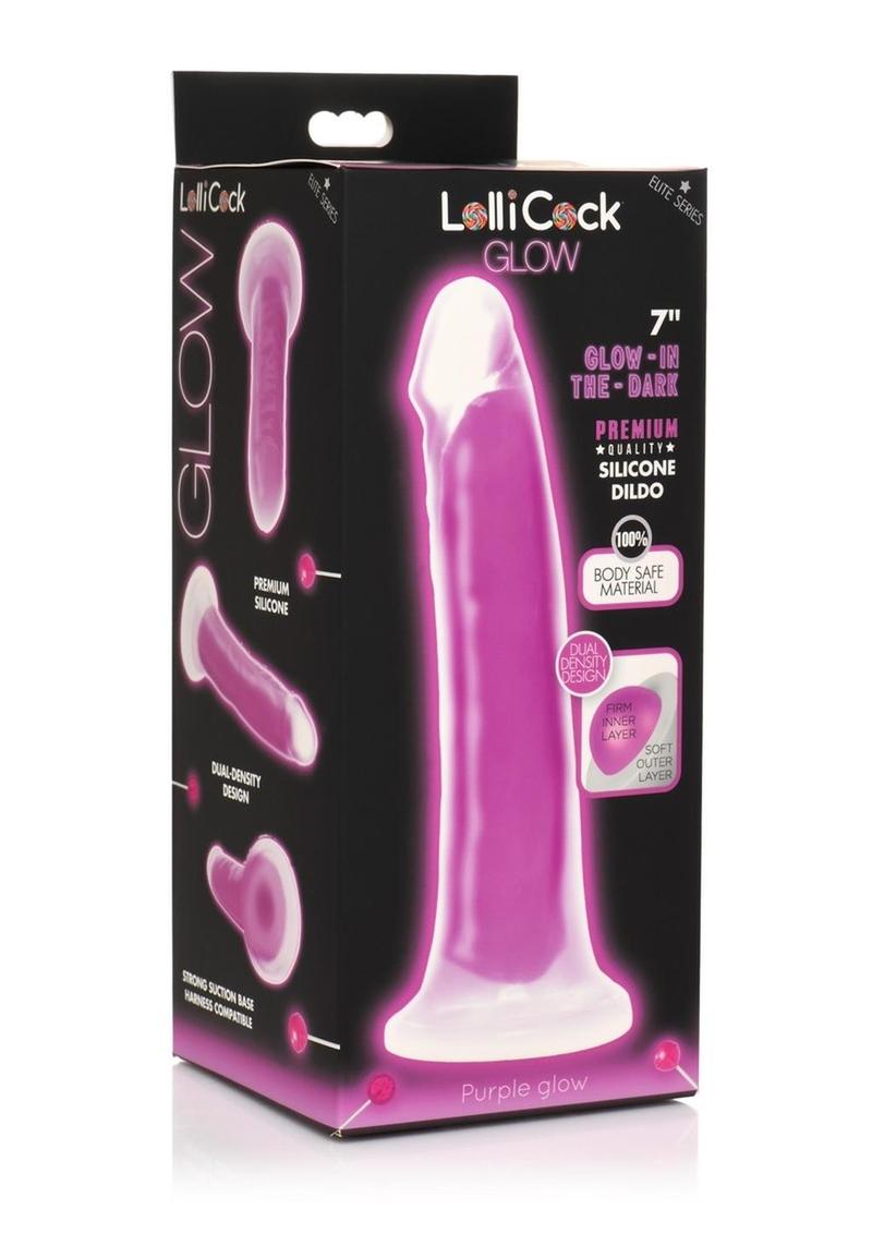 Load image into Gallery viewer, Lollicock Glow In The Dark Silicone Dildo - Glow In The Dark/Purple - 7in
