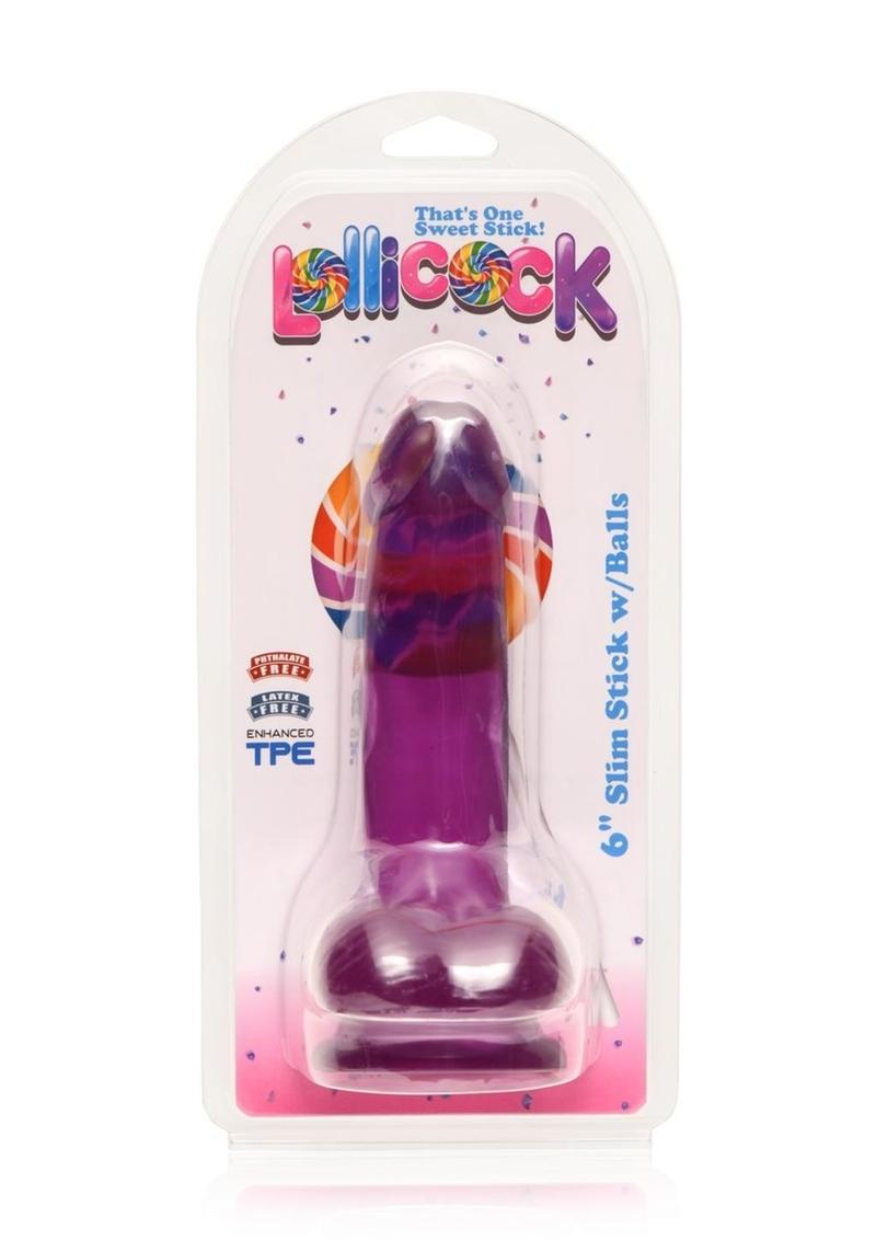 Load image into Gallery viewer, Lollicock Slim Stick Dildo with Balls - Grape Ice/Purple - 6in
