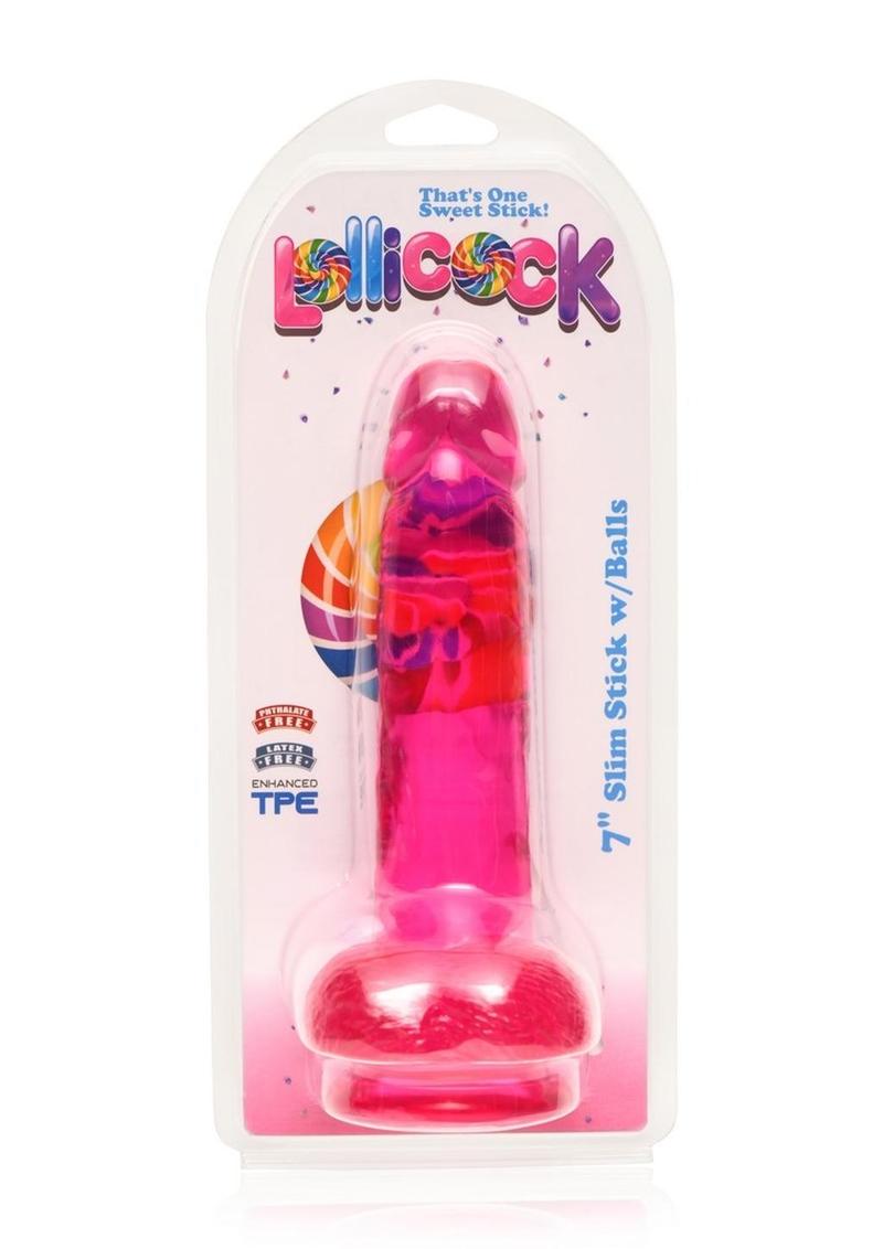 Load image into Gallery viewer, Lollicock Slim Stick Dildo with Balls - Cherry Ice/Red - 7in
