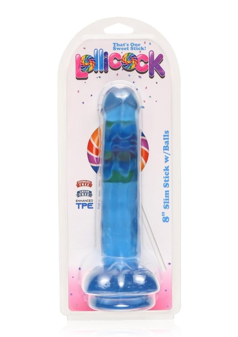 Load image into Gallery viewer, Lollicock Slim Stick Dildo with Balls - Berry Ice/Blue - 8in
