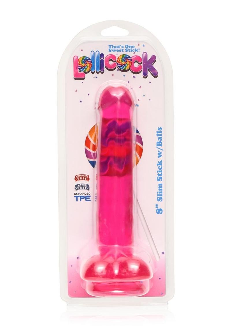 Load image into Gallery viewer, Lollicock Slim Stick Dildo with Balls - Cherry Ice/Red - 8in
