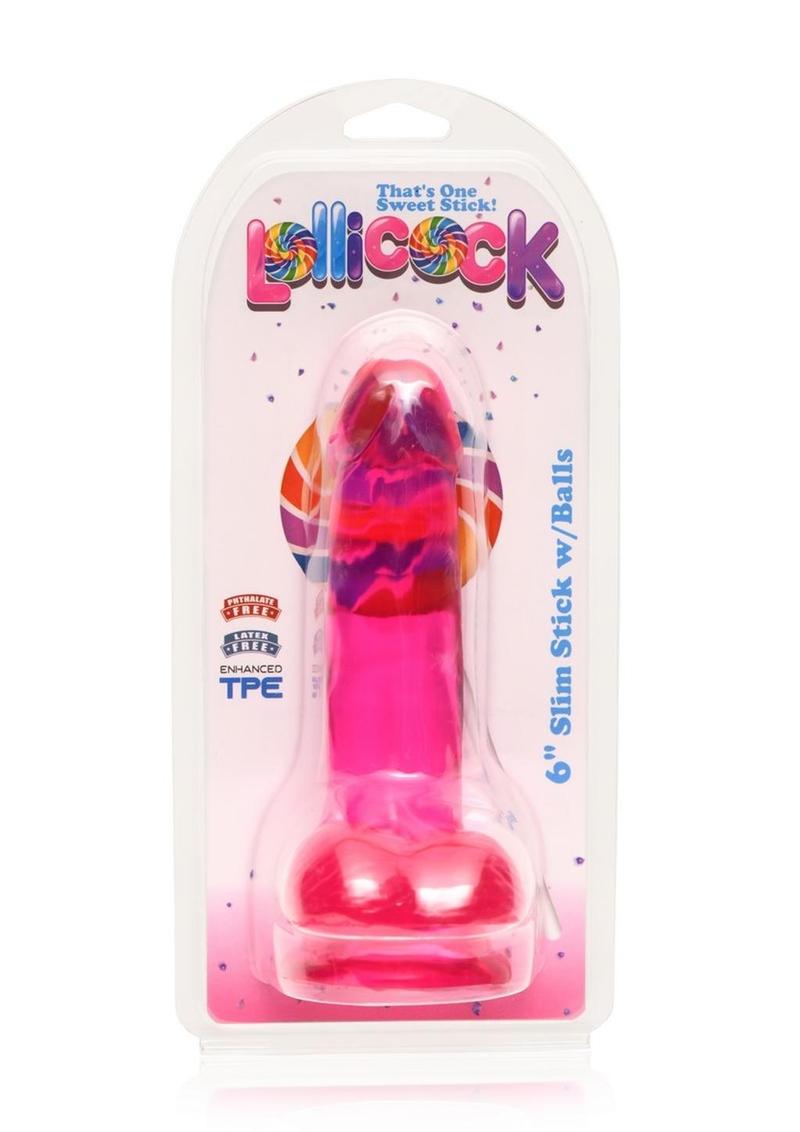 Load image into Gallery viewer, Lollipop Slim Stick Dildo with Balls - Cherry Ice/Red - 6in
