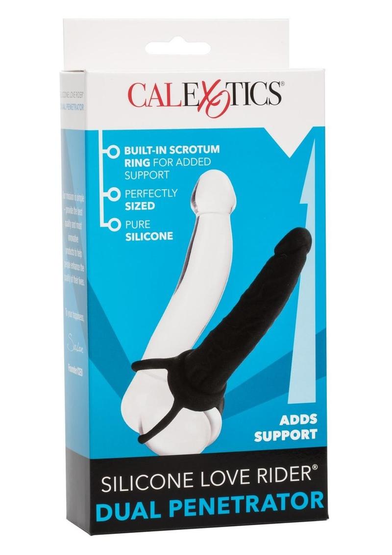 Load image into Gallery viewer, Love Rider Silicone Dual Penetrator Dildo Cock Ring - Black
