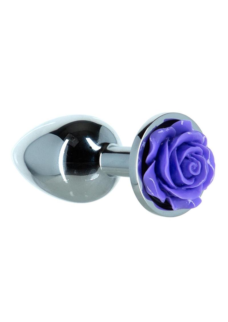 Load image into Gallery viewer, Lux Active Rose Anal Plug - Purple/Silver - 3in
