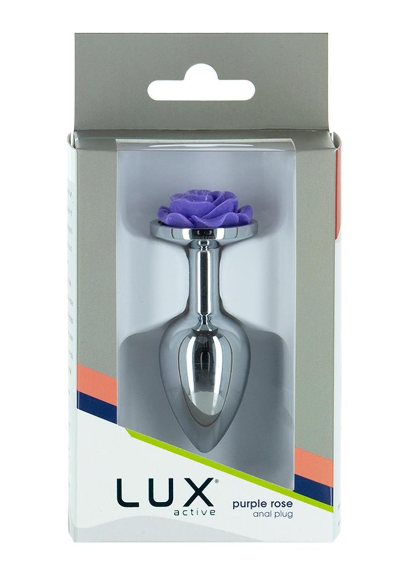 Load image into Gallery viewer, Lux Active Rose Anal Plug - Purple/Silver - 3in
