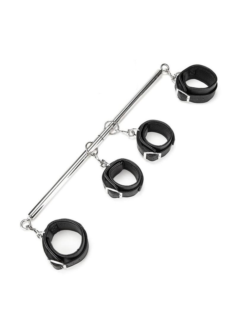 Load image into Gallery viewer, Lux Fetish 4 Cuff Expandable Spreader Bar - Black - Set
