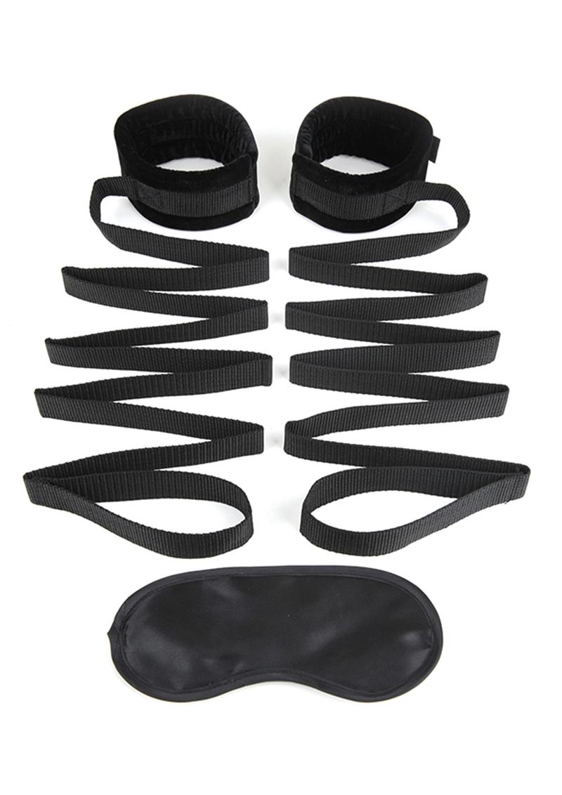 Load image into Gallery viewer, Lux Fetish Bondage Bed Strap - Black - 2 Piece Set
