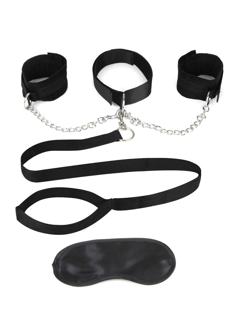 Load image into Gallery viewer, Lux Fetish Collar, Cuffs and Leash Set with Removable Cuffs and Leash - Black
