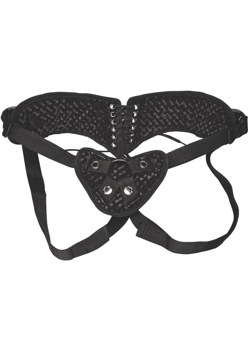 Load image into Gallery viewer, Lux Fetish Diamond Velvet Strap-On Corset Adjustable - Black
