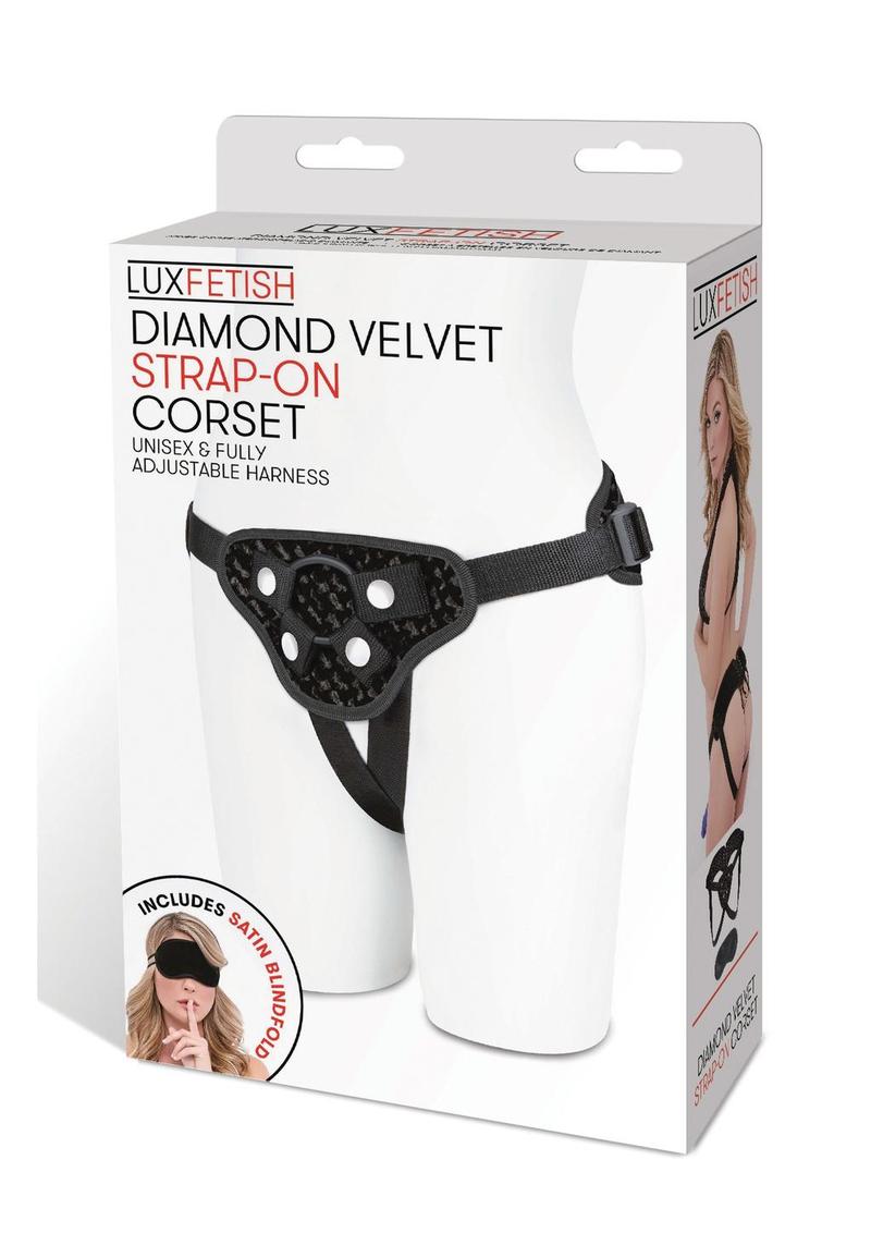 Load image into Gallery viewer, Lux Fetish Diamond Velvet Strap-On Corset Adjustable - Black
