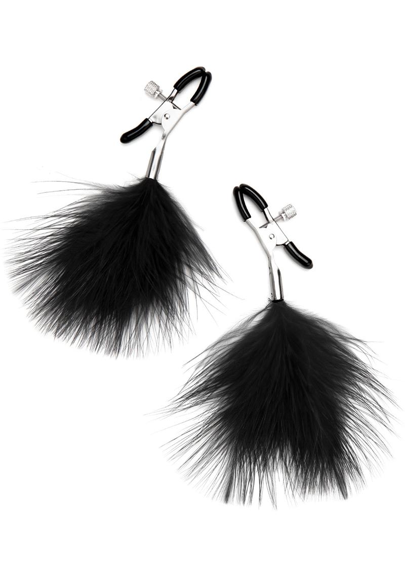 Load image into Gallery viewer, Lux Fetish Feather Nipple Clamps - Black
