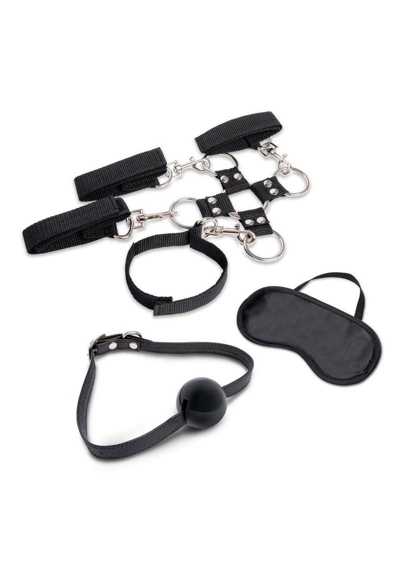 Load image into Gallery viewer, Lux Fetish Hogtie and Ball Gag Kit - Black - 7 Piece
