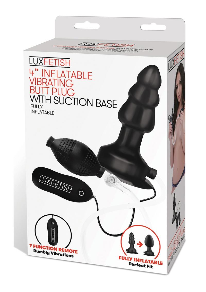 Load image into Gallery viewer, Lux Fetish Inflatable Vibrating Butt Plug with Suction Base and Remote Control - Black - 4in
