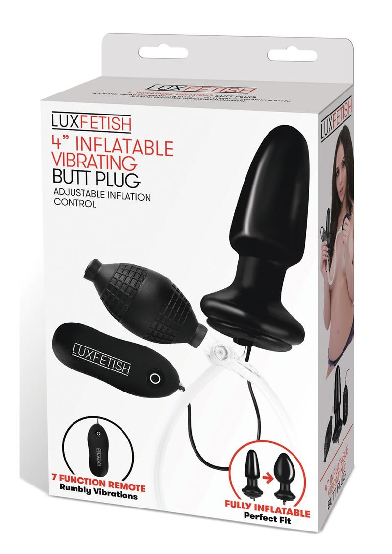Load image into Gallery viewer, Lux Fetish Latex Inflatable Vibrating Butt Plug with Wired Remote Control - Black - 4in
